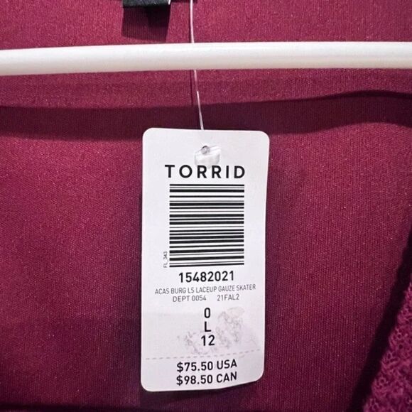 Torrid Mini Gauze Lace-Up Skater Dress Burgandy Boho 0 Or Large - Picture 7 of 7